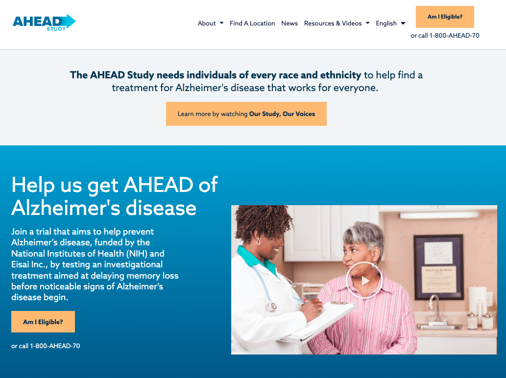 An image of the Ahead study homepage.