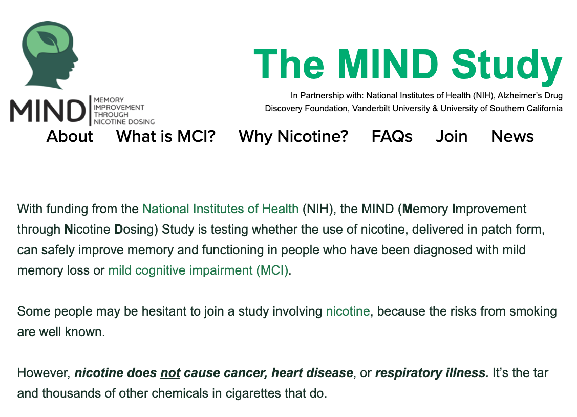 An image of the MIND study homepage.